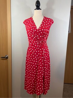 Robbie Bee Red and White Polka Dot Midi Wrap Dress